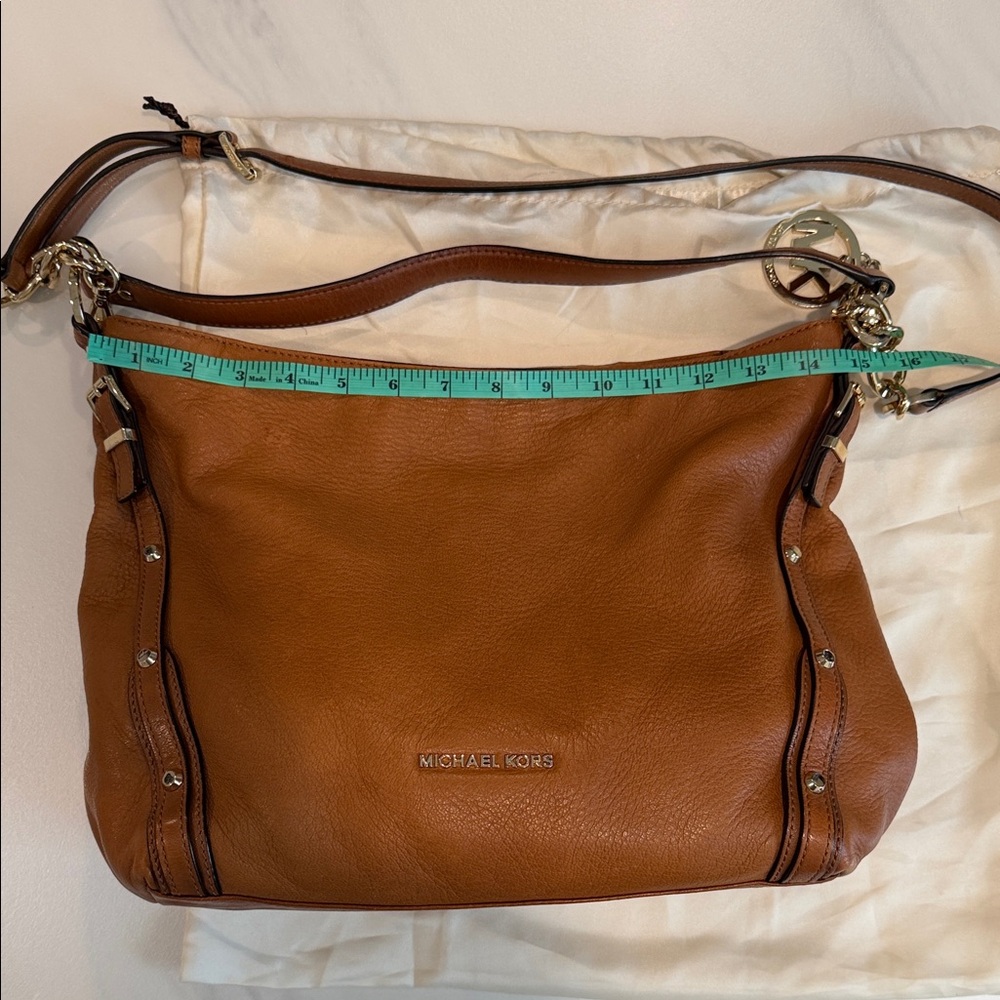 Michael Kors Leather Shoulder Bag – Cognac Brown | Gold Hardware - Picture 3 of 14